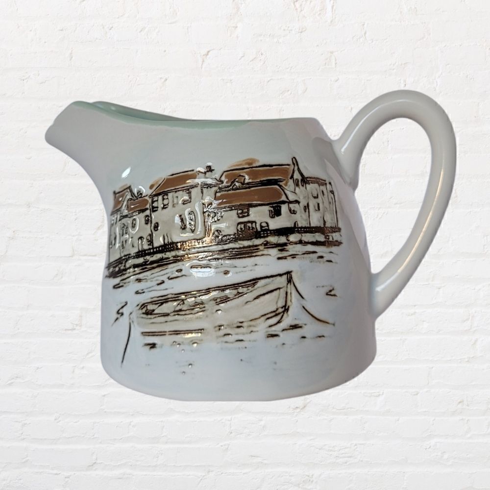 Spectrum Designz Creamer, Ivory and Light Green, 3" tall, Coastal Scene